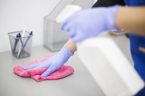 Carpet cleaning team working in a commercial setting