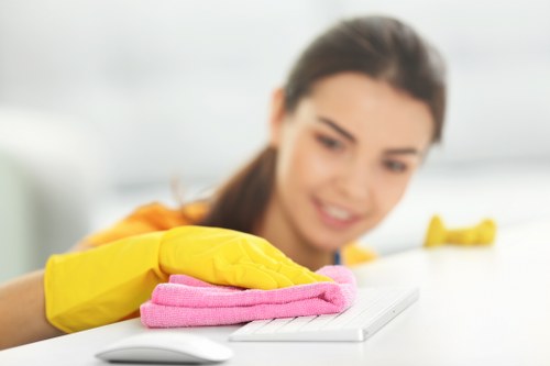 Safe carpet cleaning equipment arranged neatly in a work area